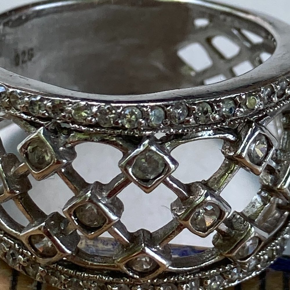 Sterling Silver Open Weave Statement Ring With Sm… - image 2